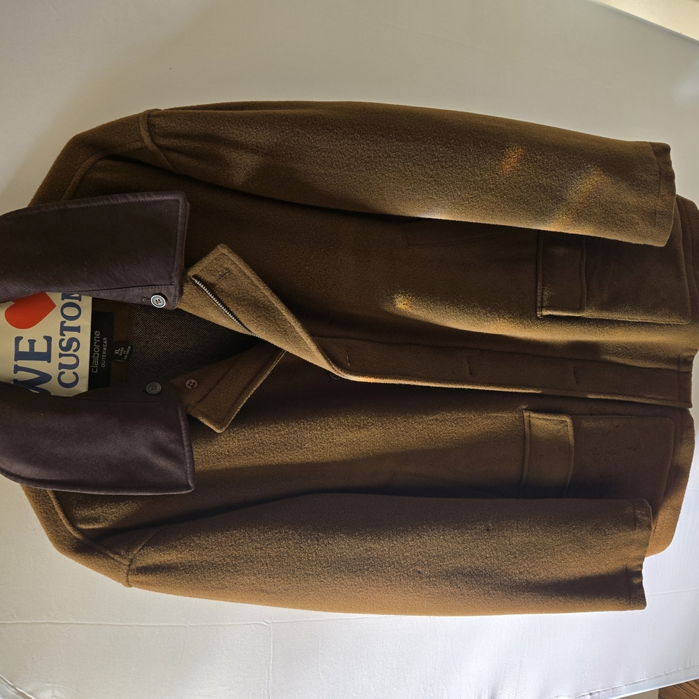 Brown Pea Coat with Notched Lapel and Soft Plush Fabric